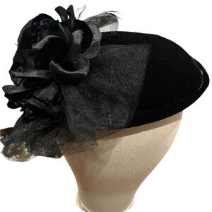 Vintage black velvet fascinator with flower and netting